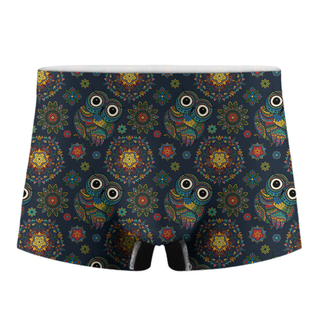Bohemian Owl Pattern Print Men's Boxer Briefs