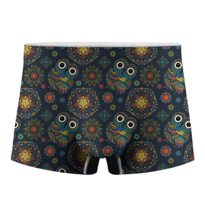 Bohemian Owl Pattern Print Men's Boxer Briefs