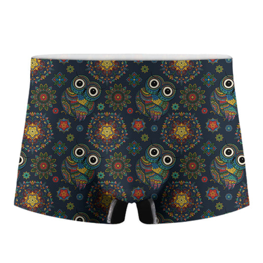 Bohemian Owl Pattern Print Men's Boxer Briefs