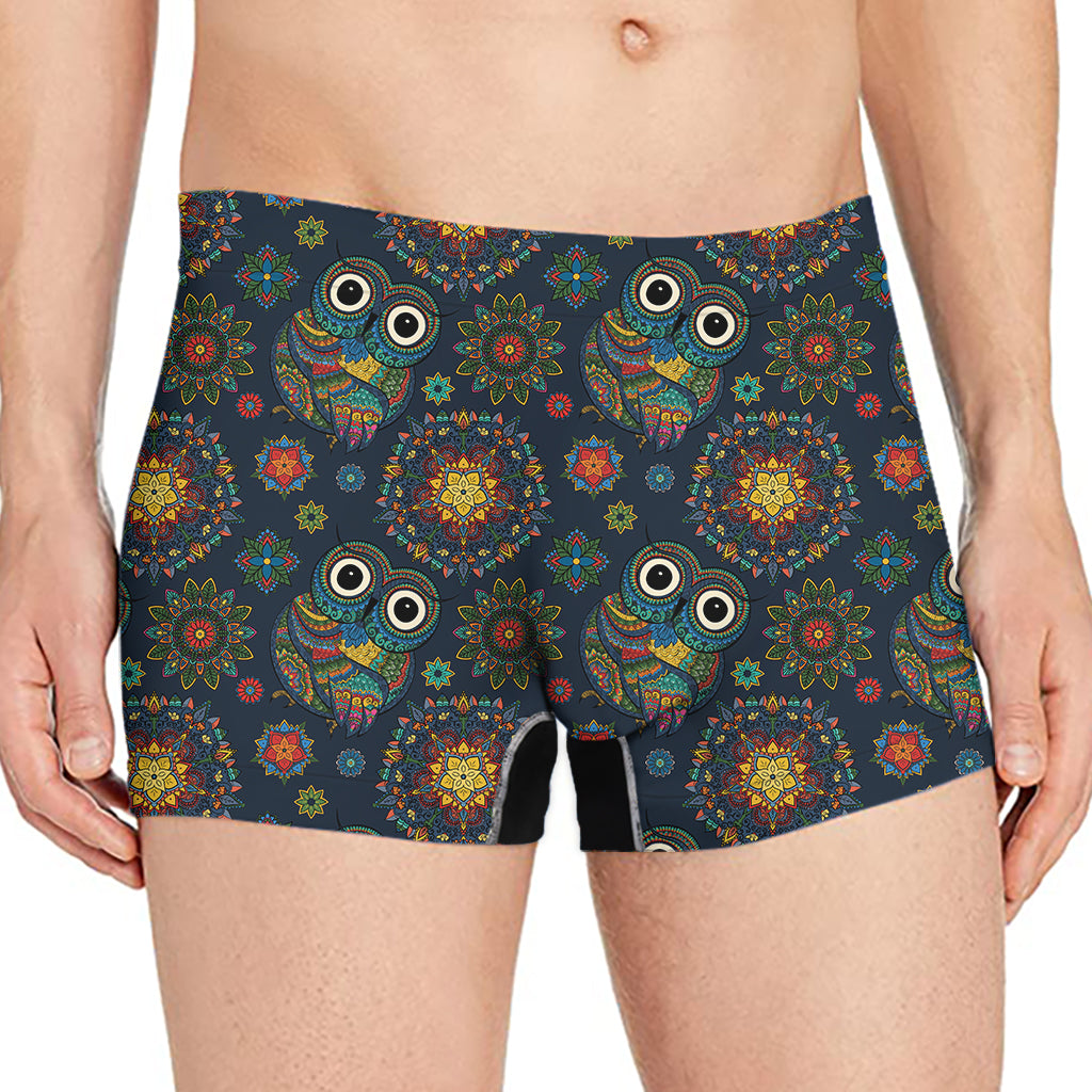 Bohemian Owl Pattern Print Men's Boxer Briefs