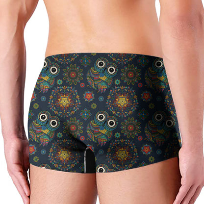 Bohemian Owl Pattern Print Men's Boxer Briefs