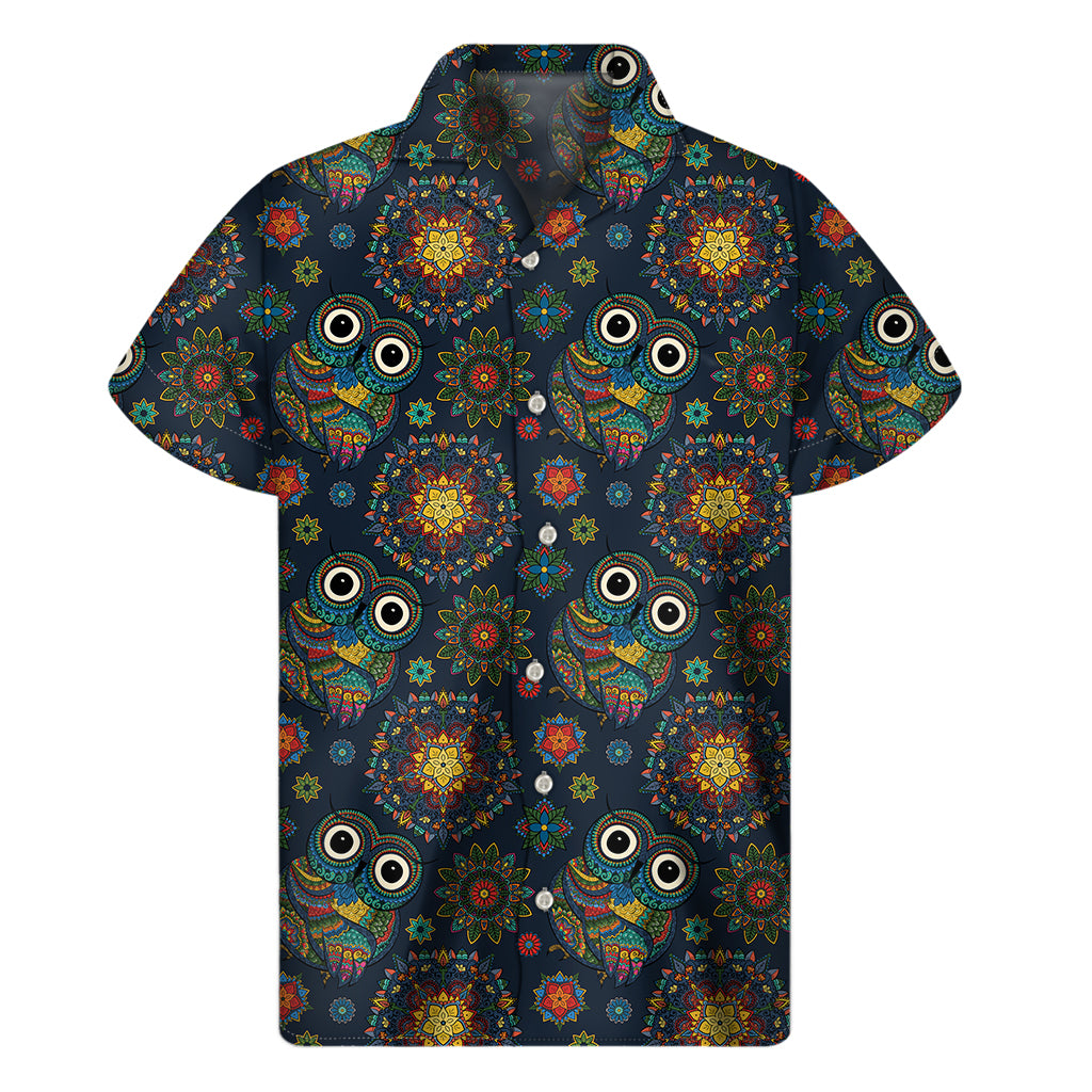 Bohemian Owl Pattern Print Men's Short Sleeve Shirt