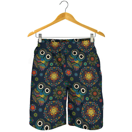 Bohemian Owl Pattern Print Men's Shorts