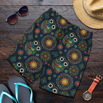 Bohemian Owl Pattern Print Men's Shorts
