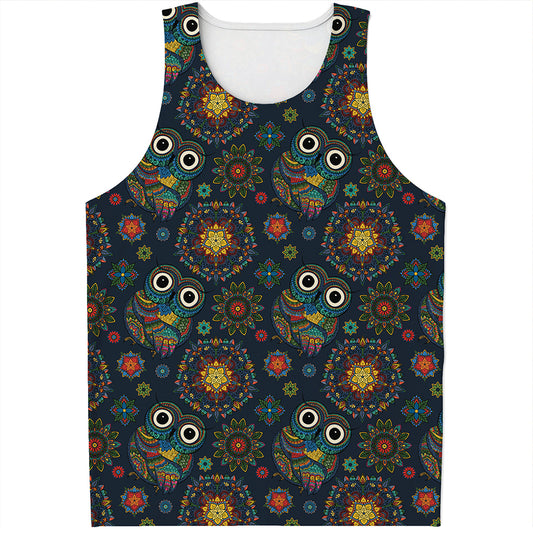 Bohemian Owl Pattern Print Men's Tank Top