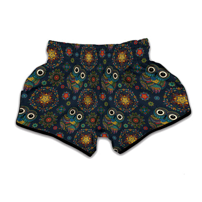 Bohemian Owl Pattern Print Muay Thai Boxing Shorts