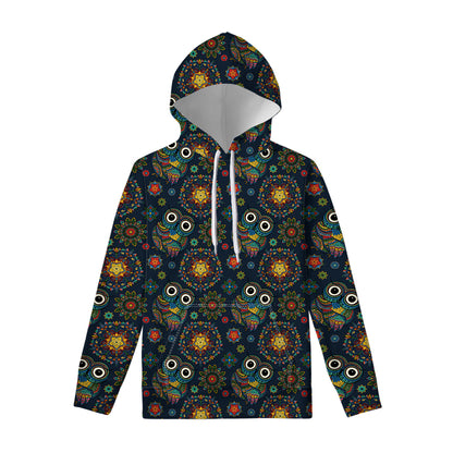 Bohemian Owl Pattern Print Pullover Hoodie