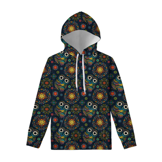 Bohemian Owl Pattern Print Pullover Hoodie