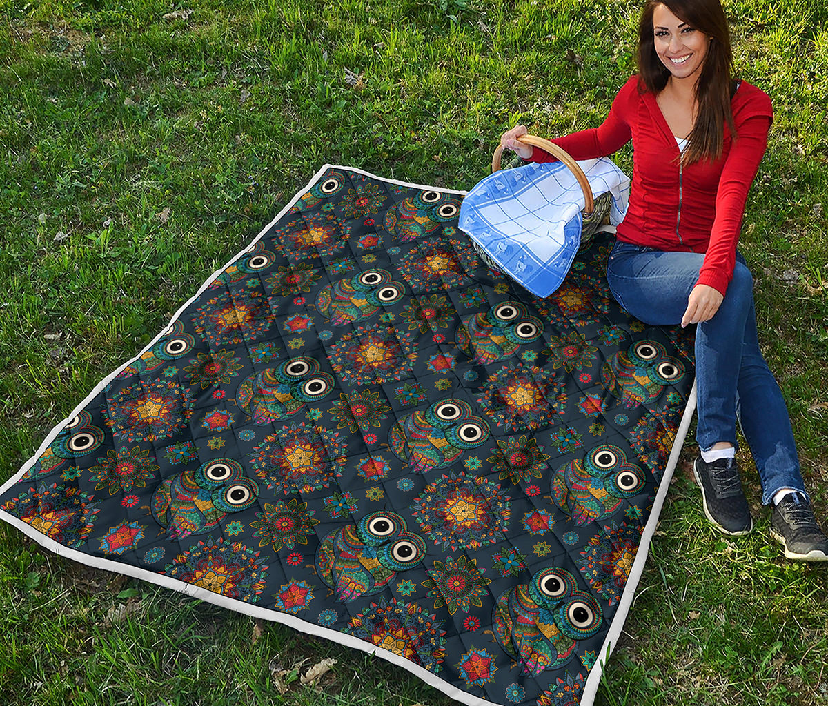 Bohemian Owl Pattern Print Quilt