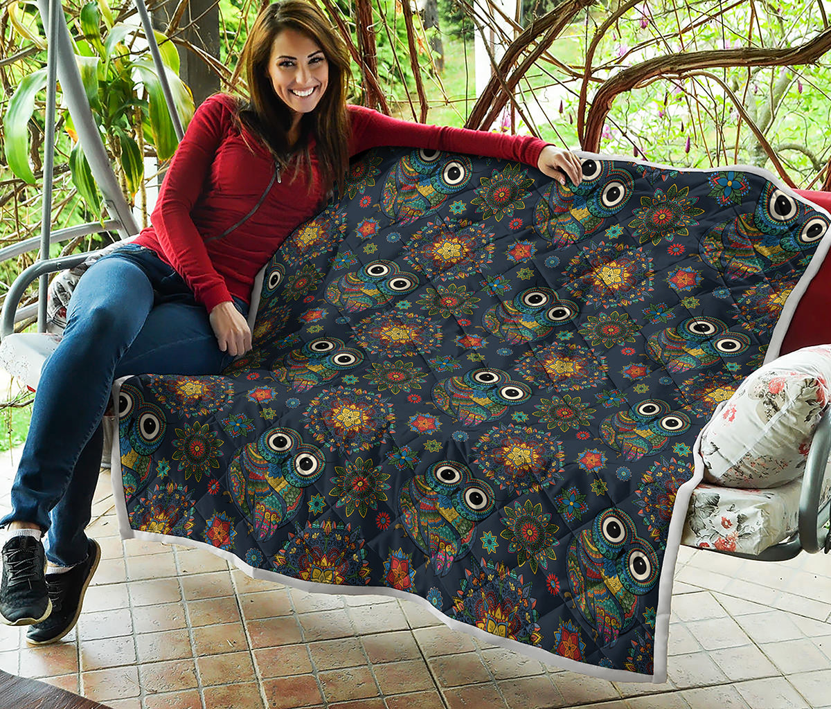 Bohemian Owl Pattern Print Quilt