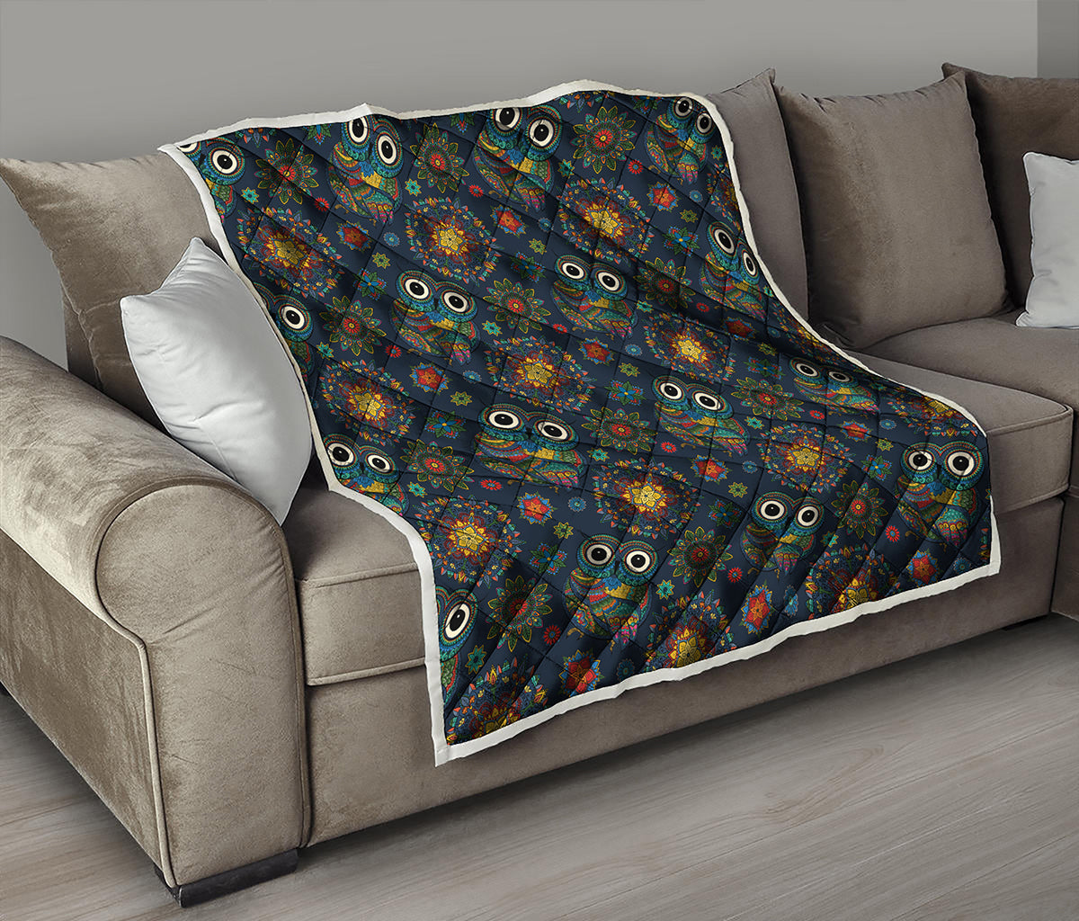 Bohemian Owl Pattern Print Quilt