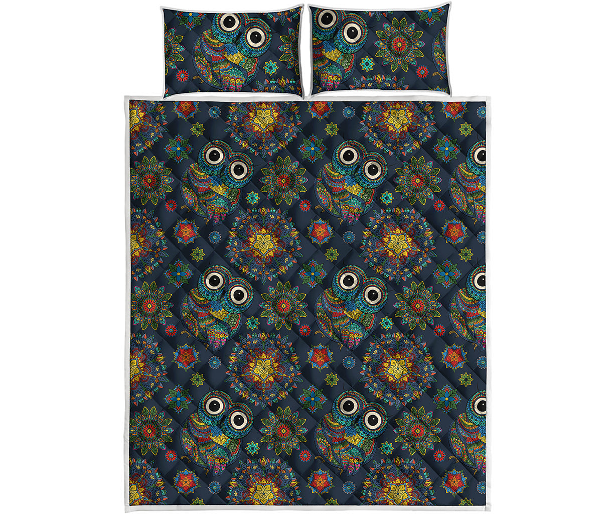 Bohemian Owl Pattern Print Quilt Bed Set