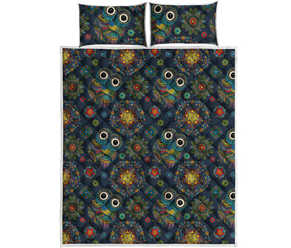 Bohemian Owl Pattern Print Quilt Bed Set