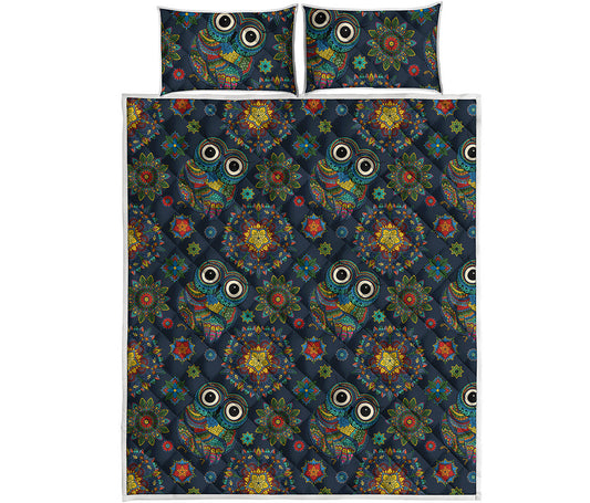 Bohemian Owl Pattern Print Quilt Bed Set