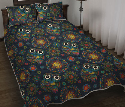 Bohemian Owl Pattern Print Quilt Bed Set
