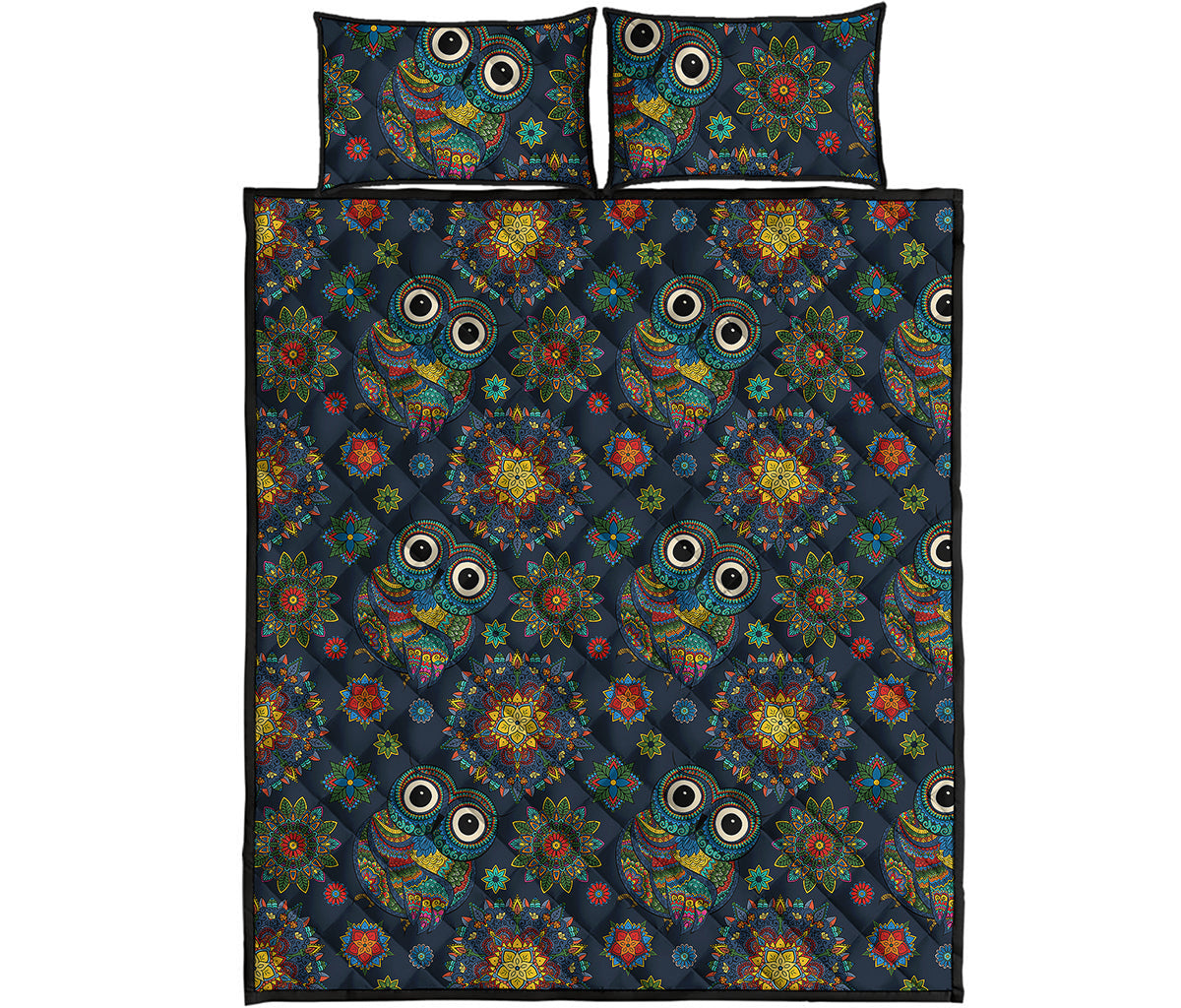 Bohemian Owl Pattern Print Quilt Bed Set