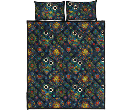 Bohemian Owl Pattern Print Quilt Bed Set