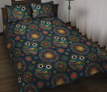 Bohemian Owl Pattern Print Quilt Bed Set