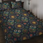 Bohemian Owl Pattern Print Quilt Bed Set