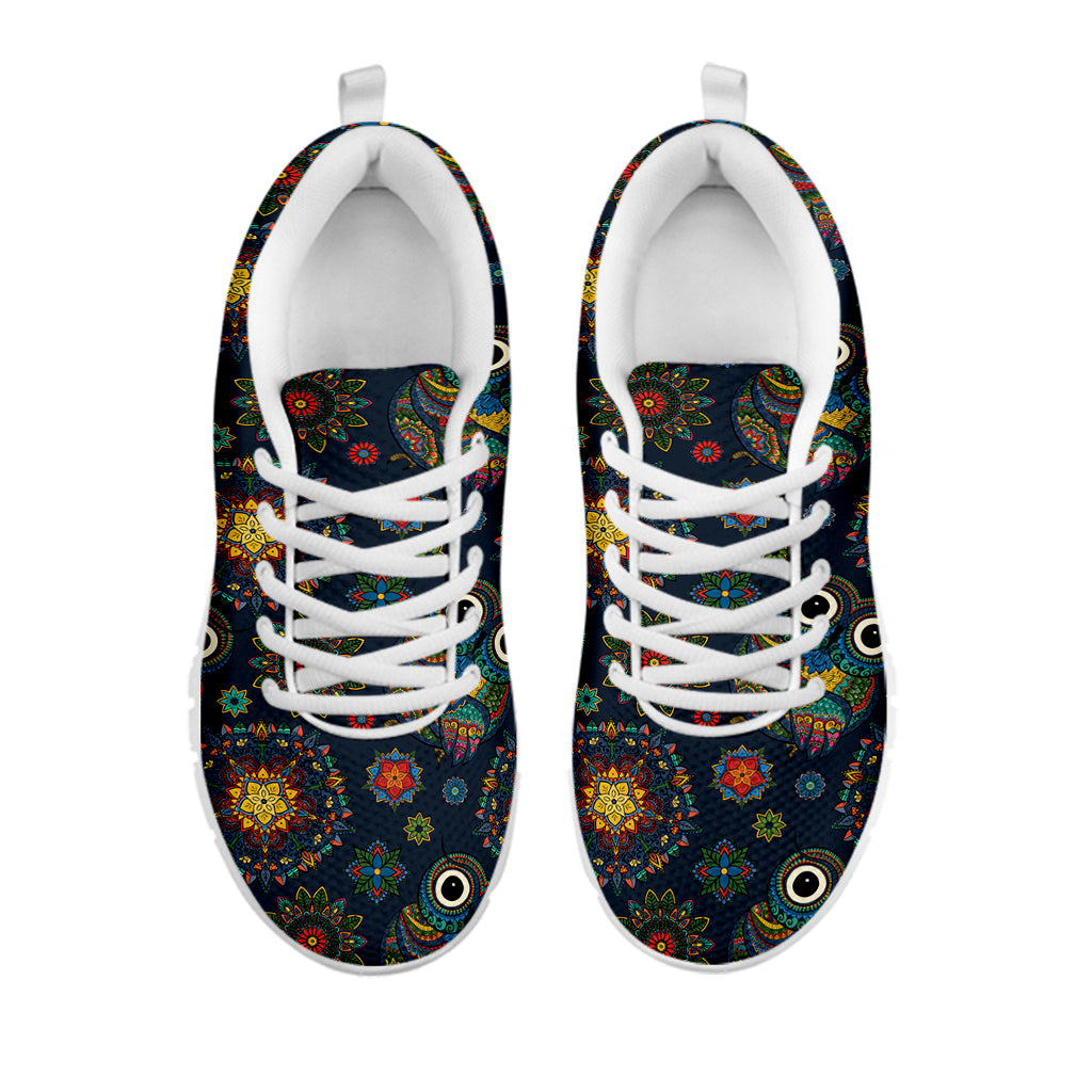 Bohemian Owl Pattern Print White Sneakers