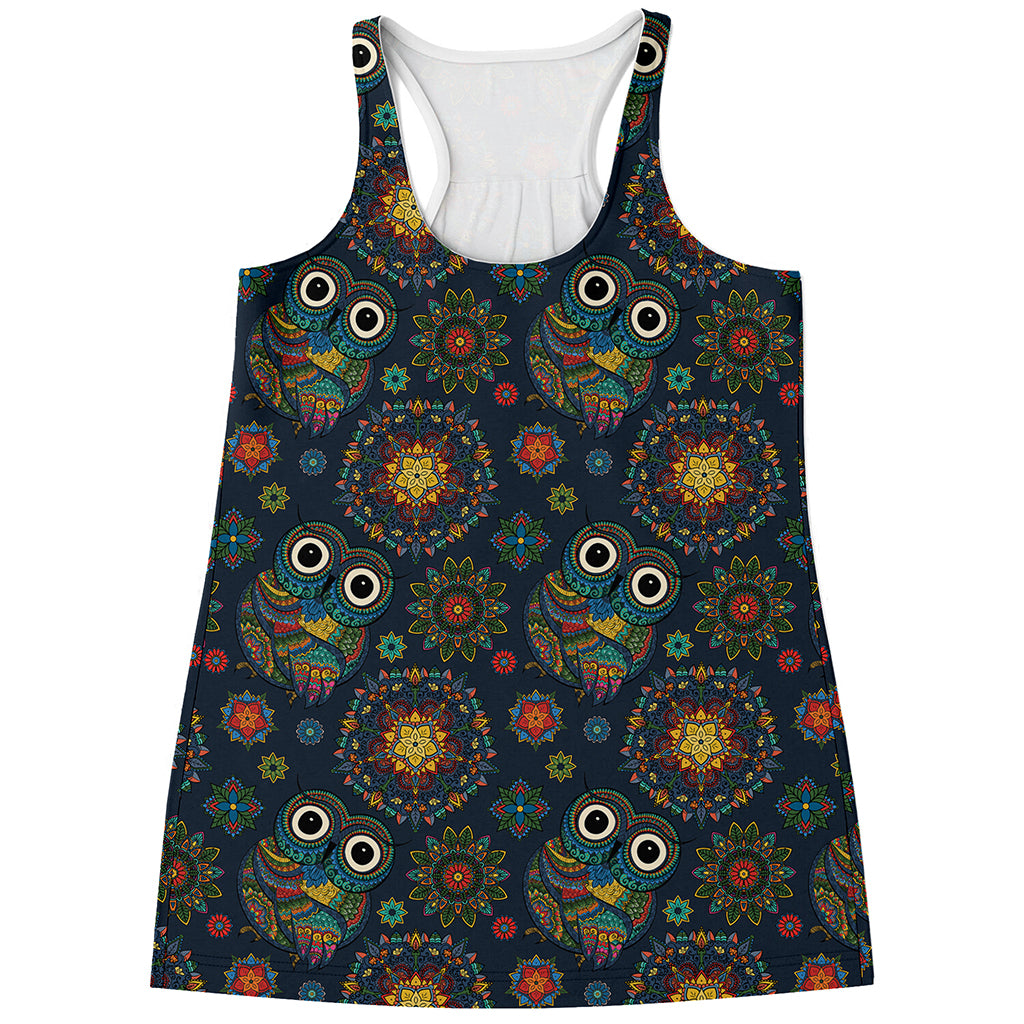 Bohemian Owl Pattern Print Women's Racerback Tank Top