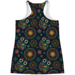 Bohemian Owl Pattern Print Women's Racerback Tank Top