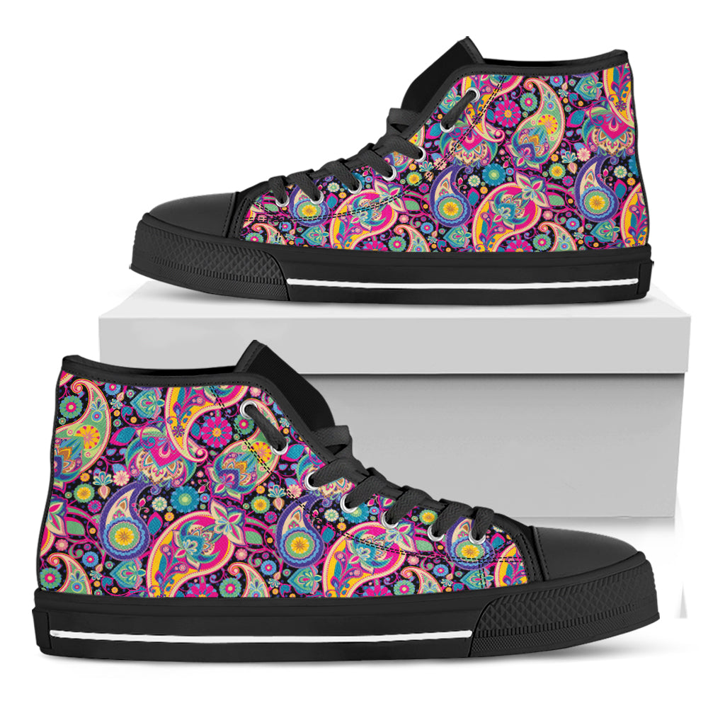 Bohemian Paisley Pattern Print Black High Top Shoes