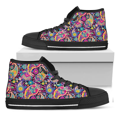 Bohemian Paisley Pattern Print Black High Top Shoes