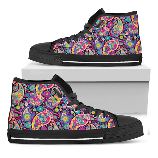 Bohemian Paisley Pattern Print Black High Top Shoes