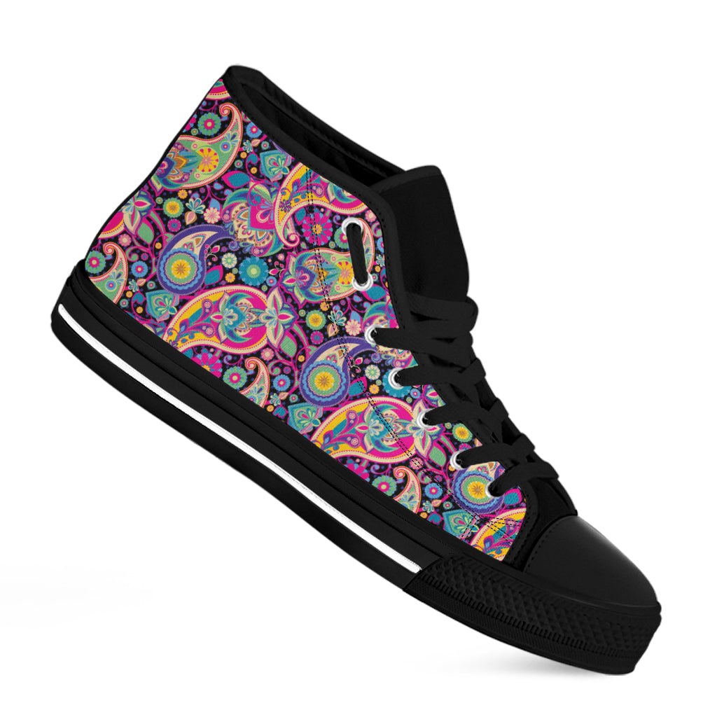 Bohemian Paisley Pattern Print Black High Top Shoes