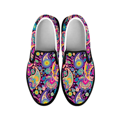 Bohemian Paisley Pattern Print Black Slip On Shoes