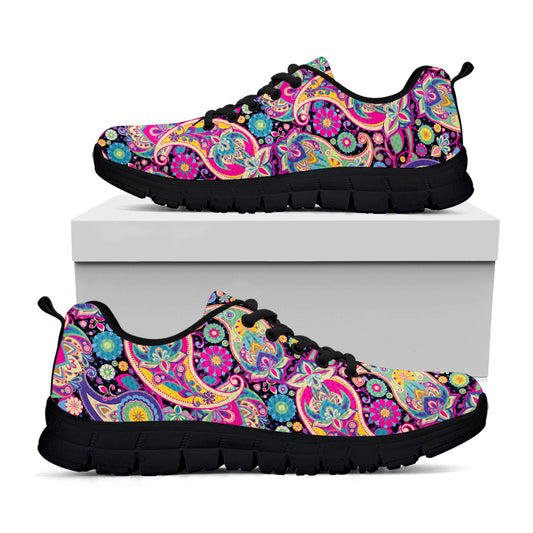 Bohemian Paisley Pattern Print Black Sneakers