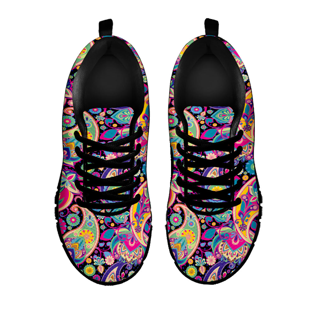 Bohemian Paisley Pattern Print Black Sneakers