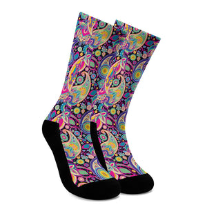 Bohemian Paisley Pattern Print Crew Socks