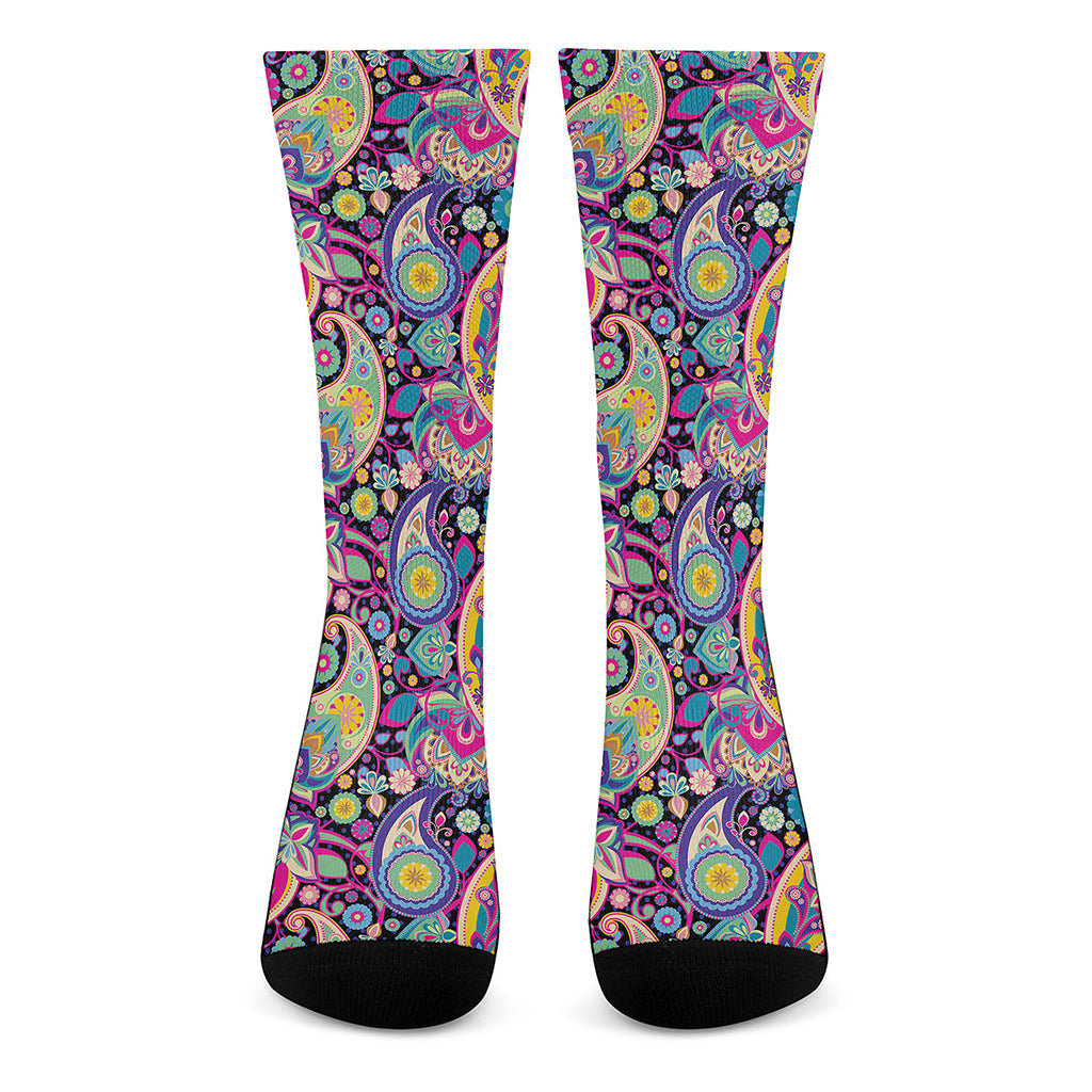 Bohemian Paisley Pattern Print Crew Socks