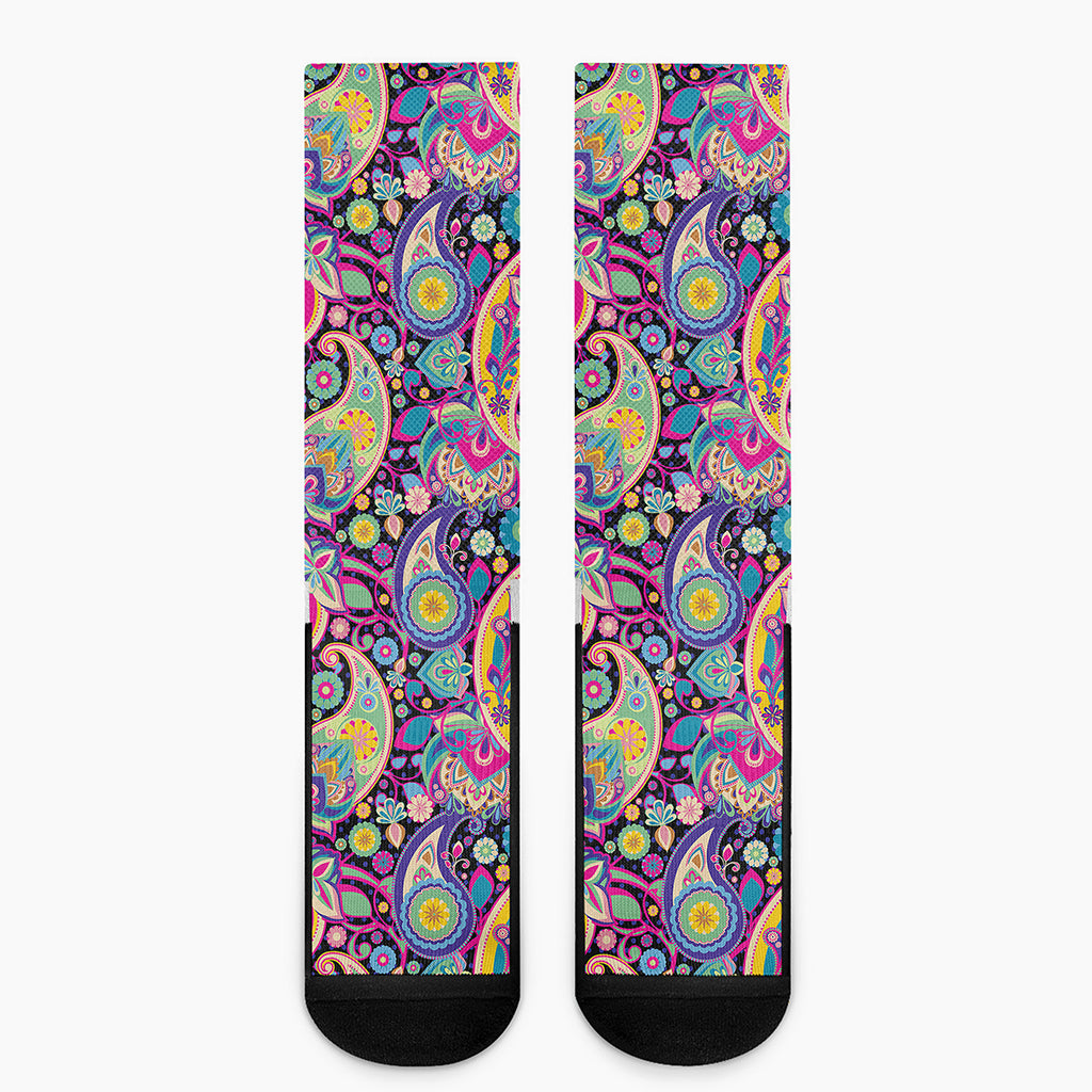 Bohemian Paisley Pattern Print Crew Socks