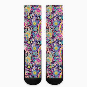 Bohemian Paisley Pattern Print Crew Socks