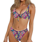 Bohemian Paisley Pattern Print Front Bow Tie Bikini