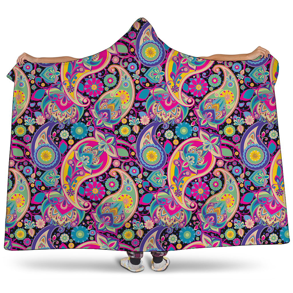 Bohemian Paisley Pattern Print Hooded Blanket