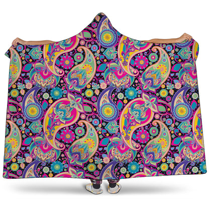 Bohemian Paisley Pattern Print Hooded Blanket
