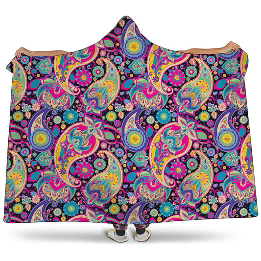 Bohemian Paisley Pattern Print Hooded Blanket