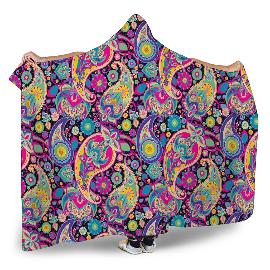 Bohemian Paisley Pattern Print Hooded Blanket