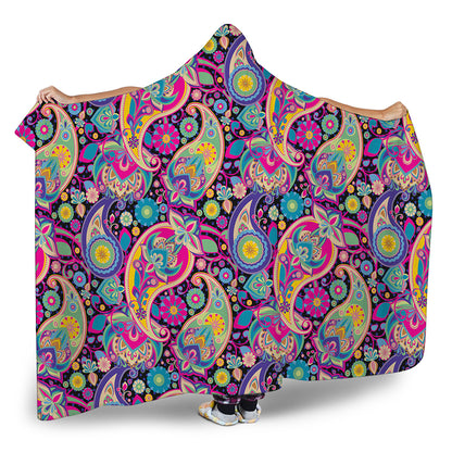 Bohemian Paisley Pattern Print Hooded Blanket