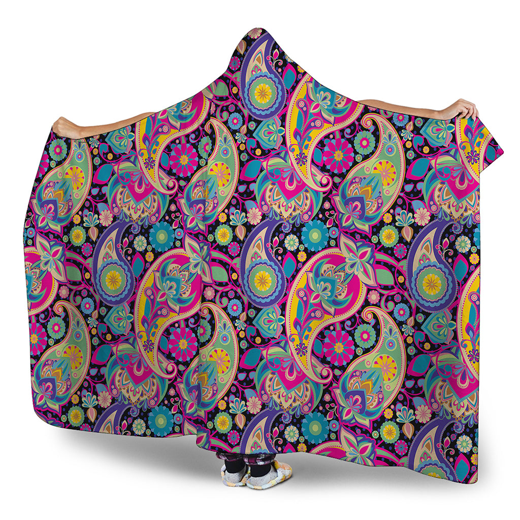 Bohemian Paisley Pattern Print Hooded Blanket