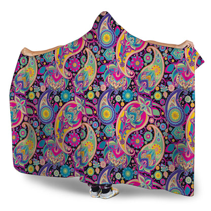 Bohemian Paisley Pattern Print Hooded Blanket