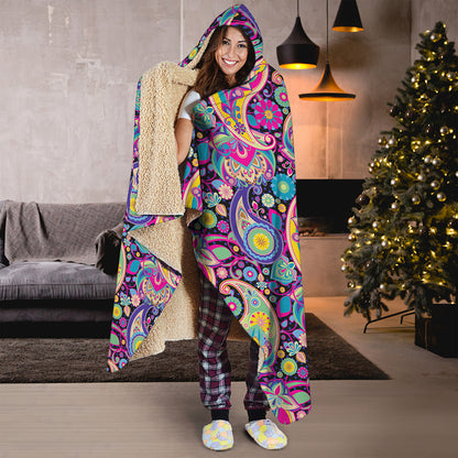 Bohemian Paisley Pattern Print Hooded Blanket