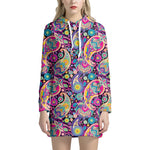 Bohemian Paisley Pattern Print Hoodie Dress