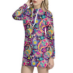 Bohemian Paisley Pattern Print Hoodie Dress