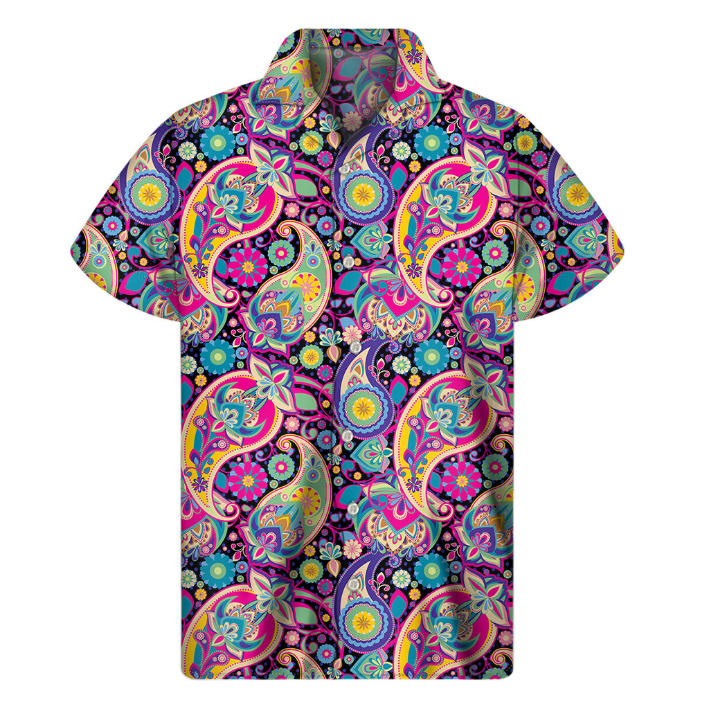 Bohemian Paisley Pattern Print Men's Short Sleeve Shirt