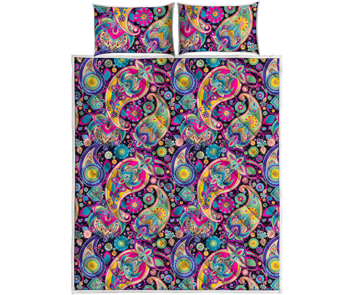 Bohemian Paisley Pattern Print Quilt Bed Set